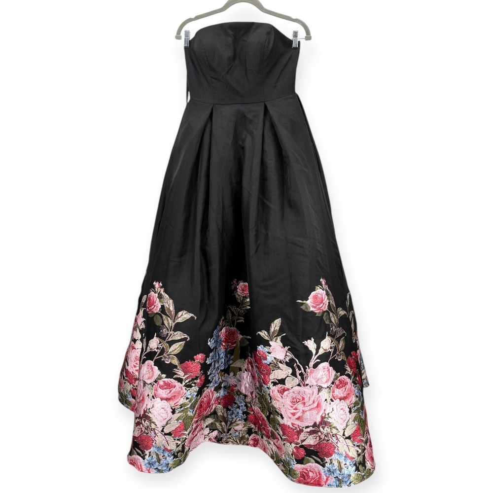 NEW Mac Duggal Black Strapless Floral Brocade Ballgown $798 -‎ Size 4 - Picture 5 of 14